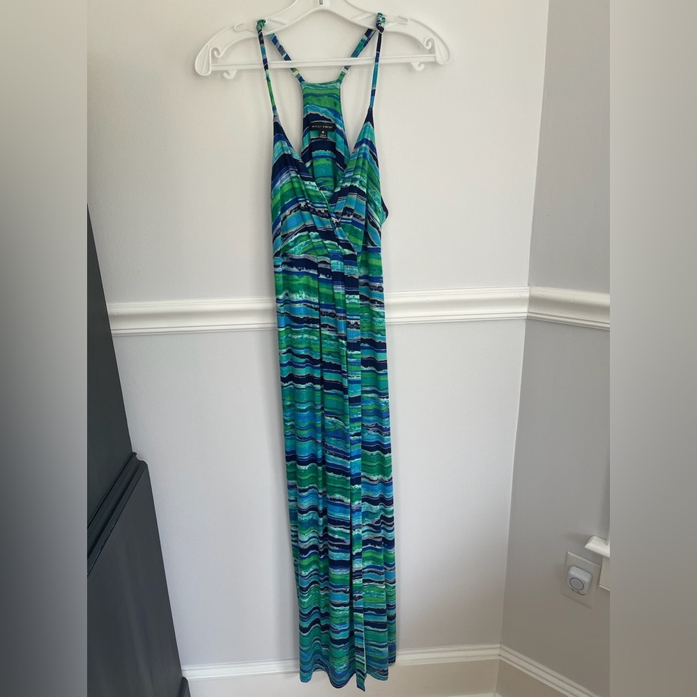 Beautiful tropical/vacation racer back, maxi dress, Size M adjustable straps